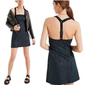 Urban Outfitters torin empire-waist blue check corduroy mini dress  Large